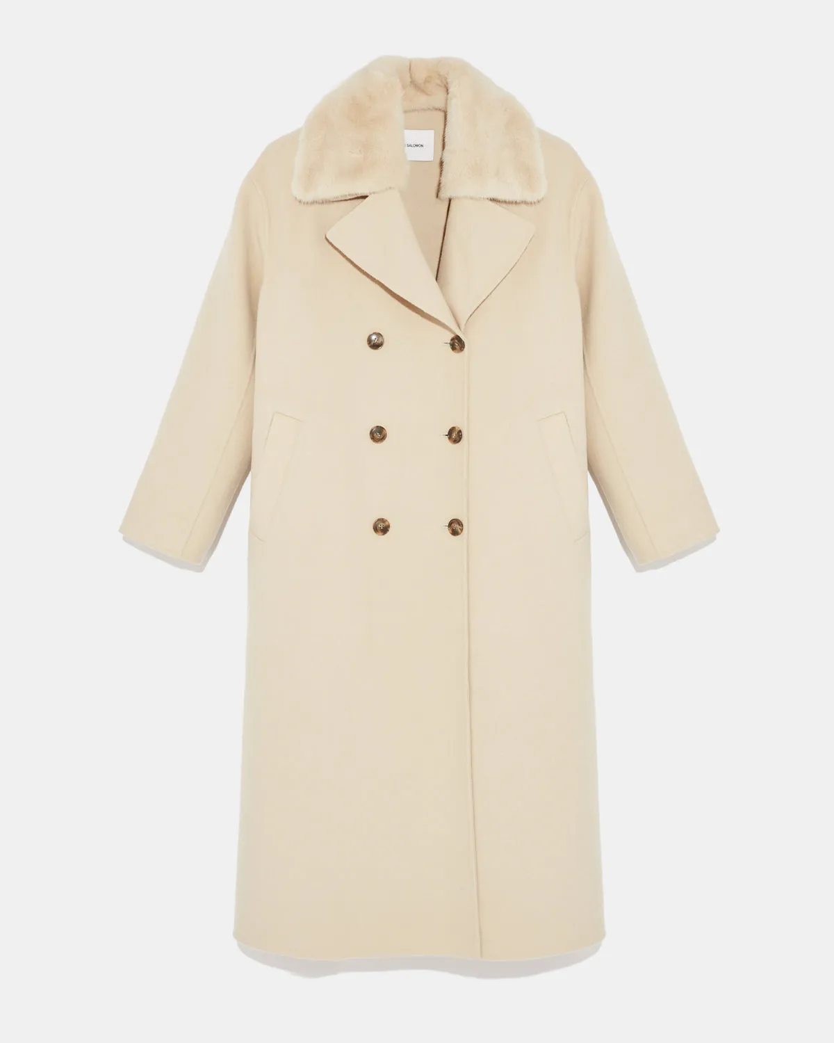 Long cashmere wool coat with mink fur collar