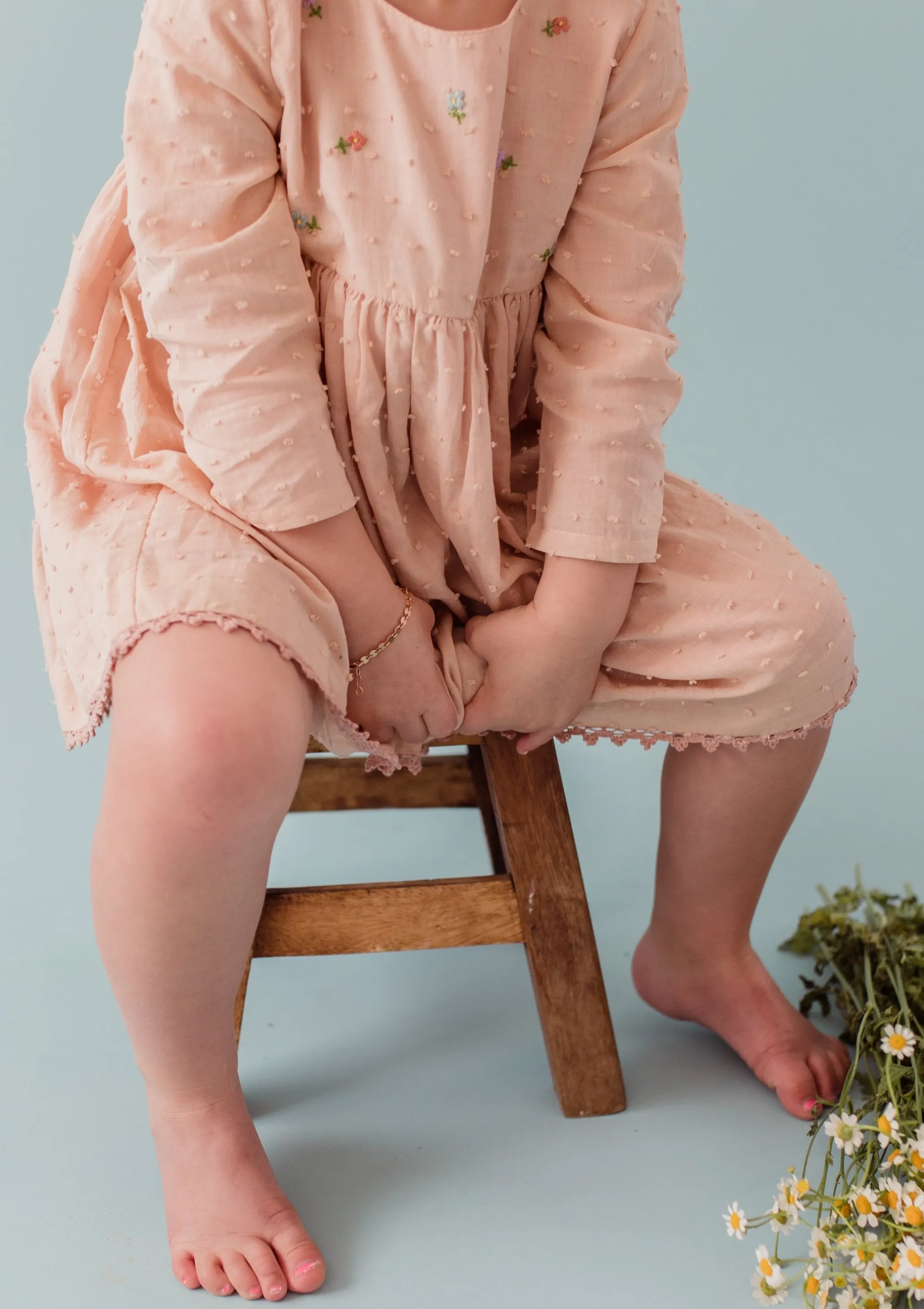 Long Sleeve Flowers in the Wind Dress, Dusty Coral