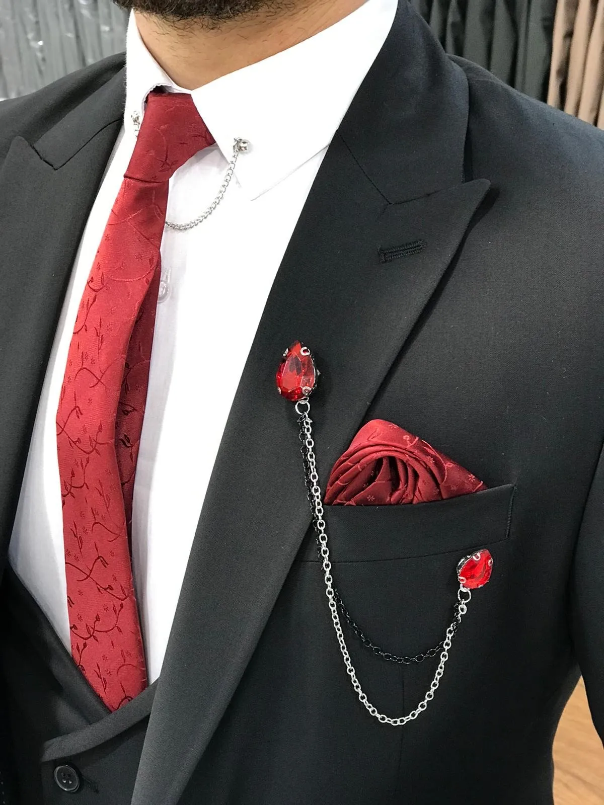 Louis Slim Fit Black Crystal Suit