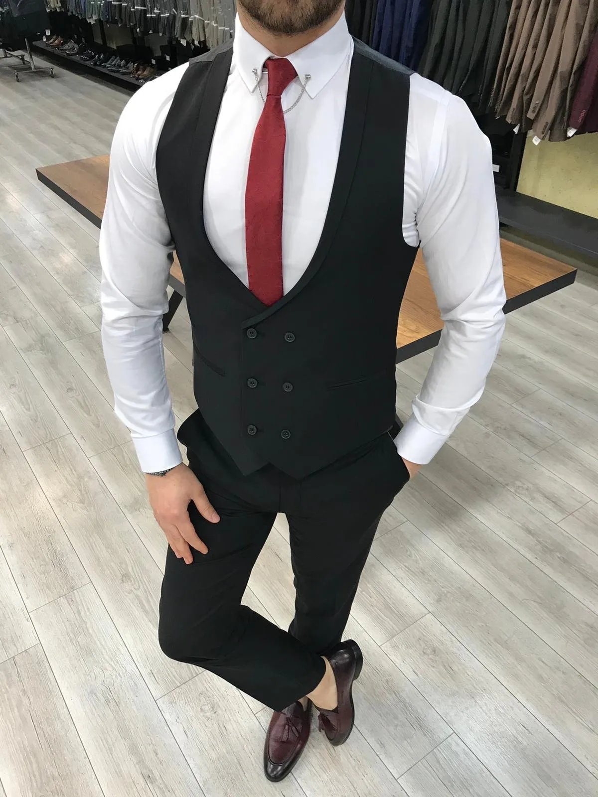 Louis Slim Fit Black Crystal Suit