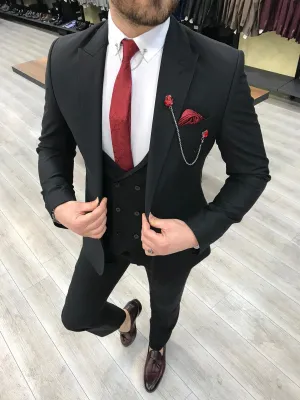 Louis Slim Fit Black Crystal Suit