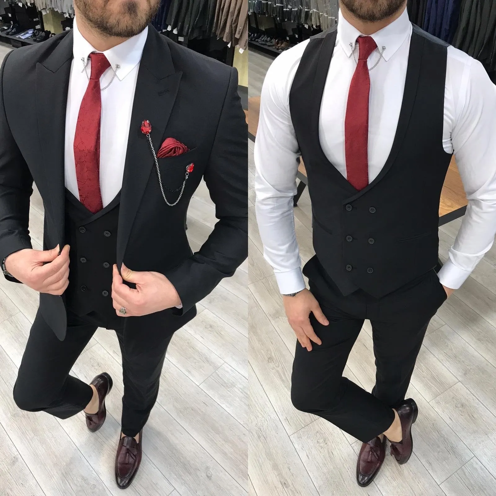 Louis Slim Fit Black Crystal Suit