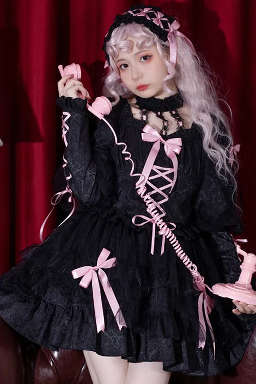 Love Overture Ruffled Bow Long Sleeves High Waisted Sweet Lolita OP Dress