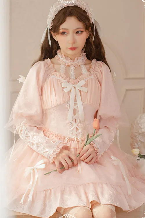 Love Overture Ruffled Bow Long Sleeves High Waisted Sweet Lolita OP Dress