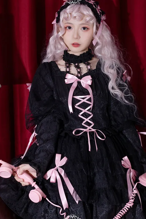 Love Overture Ruffled Bow Long Sleeves High Waisted Sweet Lolita OP Dress