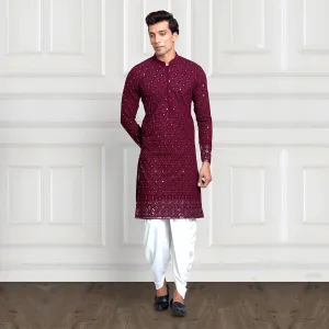 Magenta Embellished Dhoti Pant Kurta Set