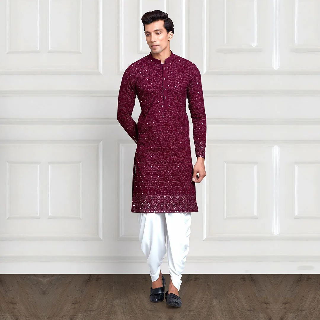 Magenta Embellished Dhoti Pant Kurta Set
