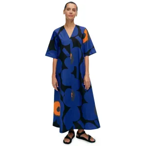 Marimekko Kellotus Unikko Dress, Blue & Black Floral