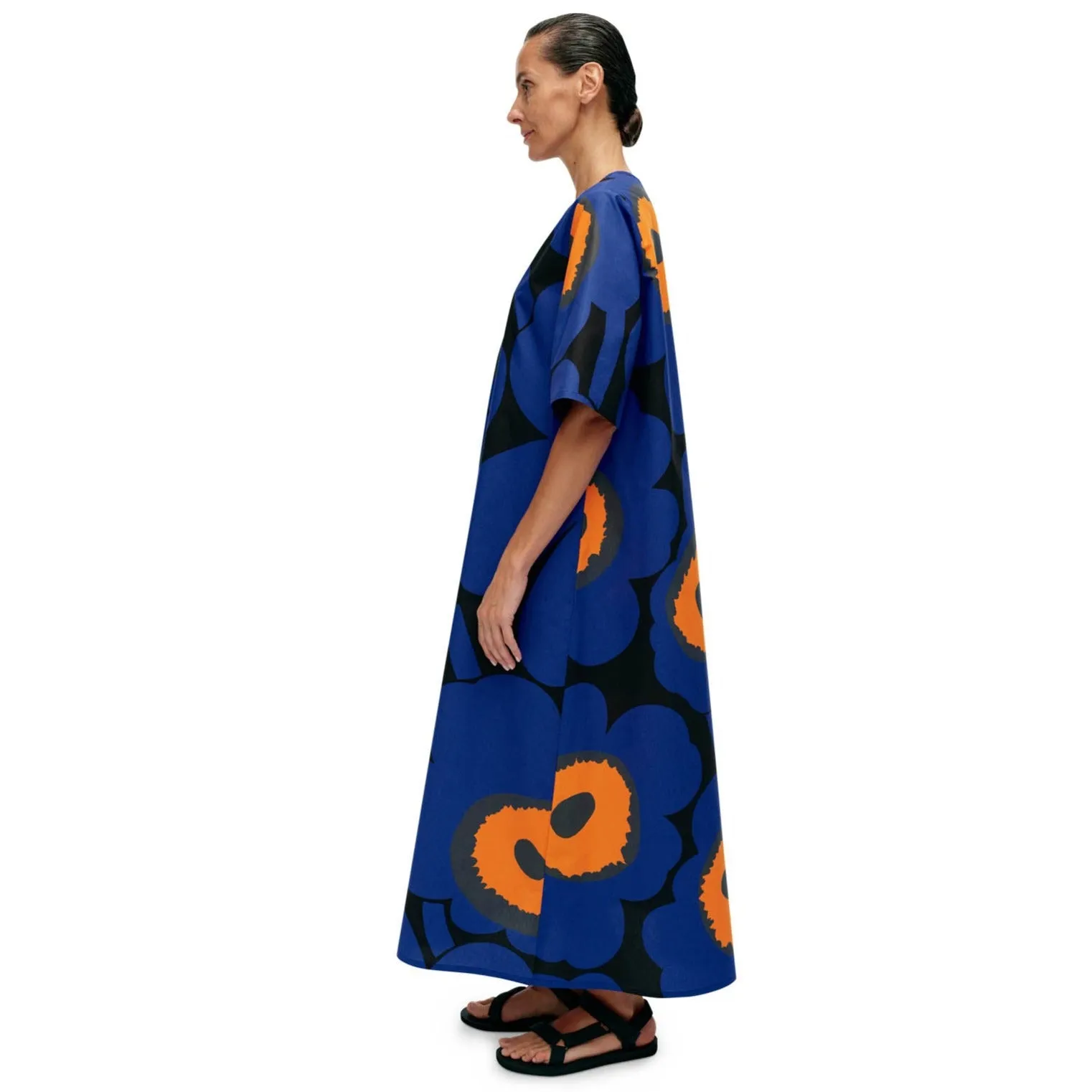 Marimekko Kellotus Unikko Dress, Blue & Black Floral