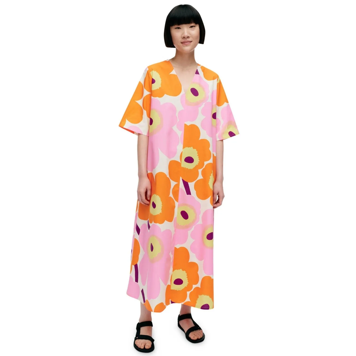 Marimekko Kellotus Unikko Dress,  Pink & Orange Floral