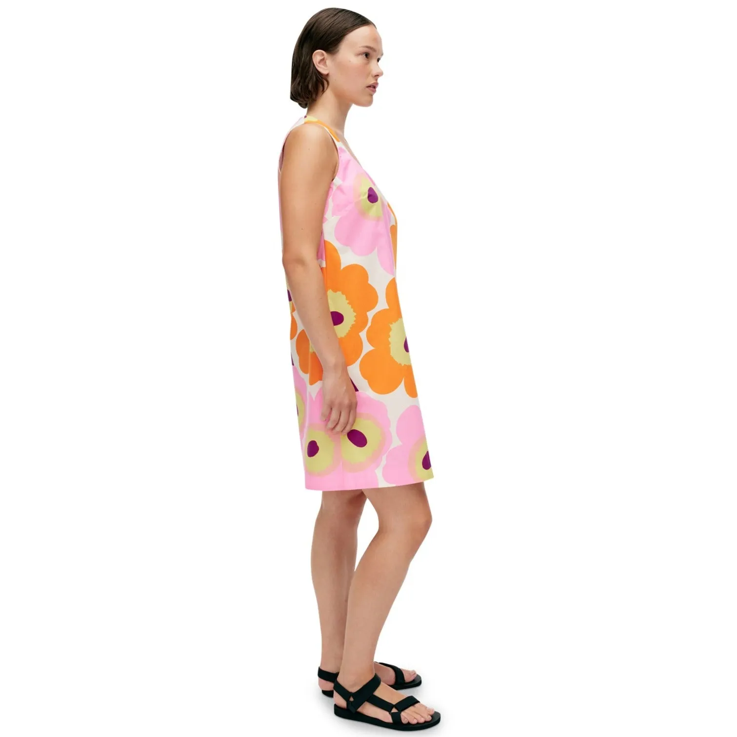 Marimekko Kestit Unikko Sleeveless Dress, Pink & Orange Floral