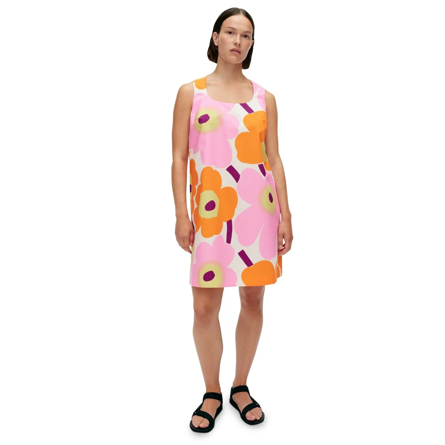 Marimekko Kestit Unikko Sleeveless Dress, Pink & Orange Floral