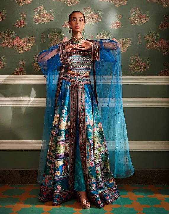 Mehreen teal blue skirt palazzo set