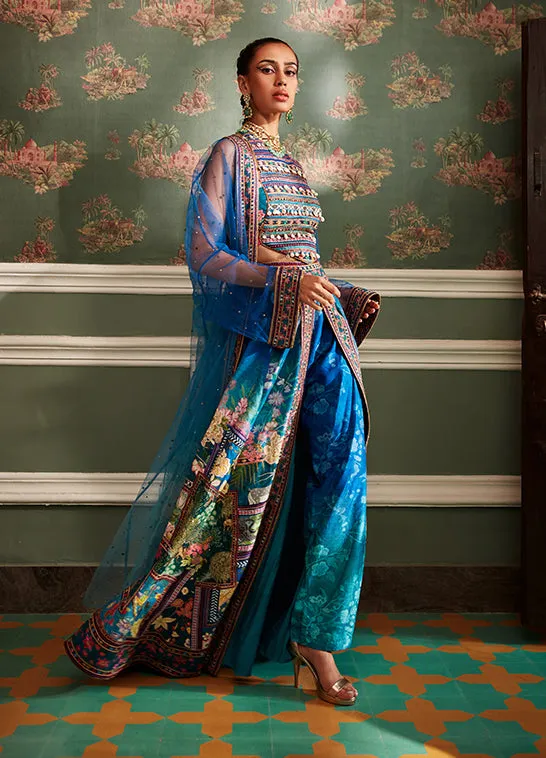 Mehreen teal blue skirt palazzo set