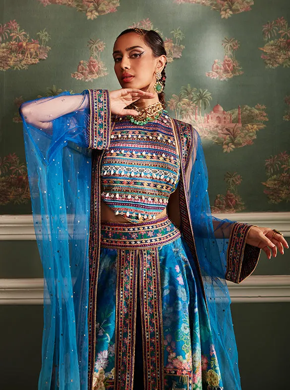 Mehreen teal blue skirt palazzo set