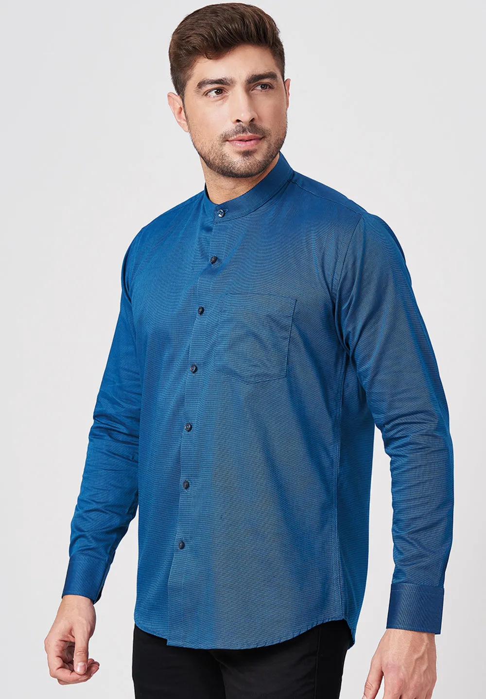 Men Blue Slim Fit Full Sleeve Formal Shirt