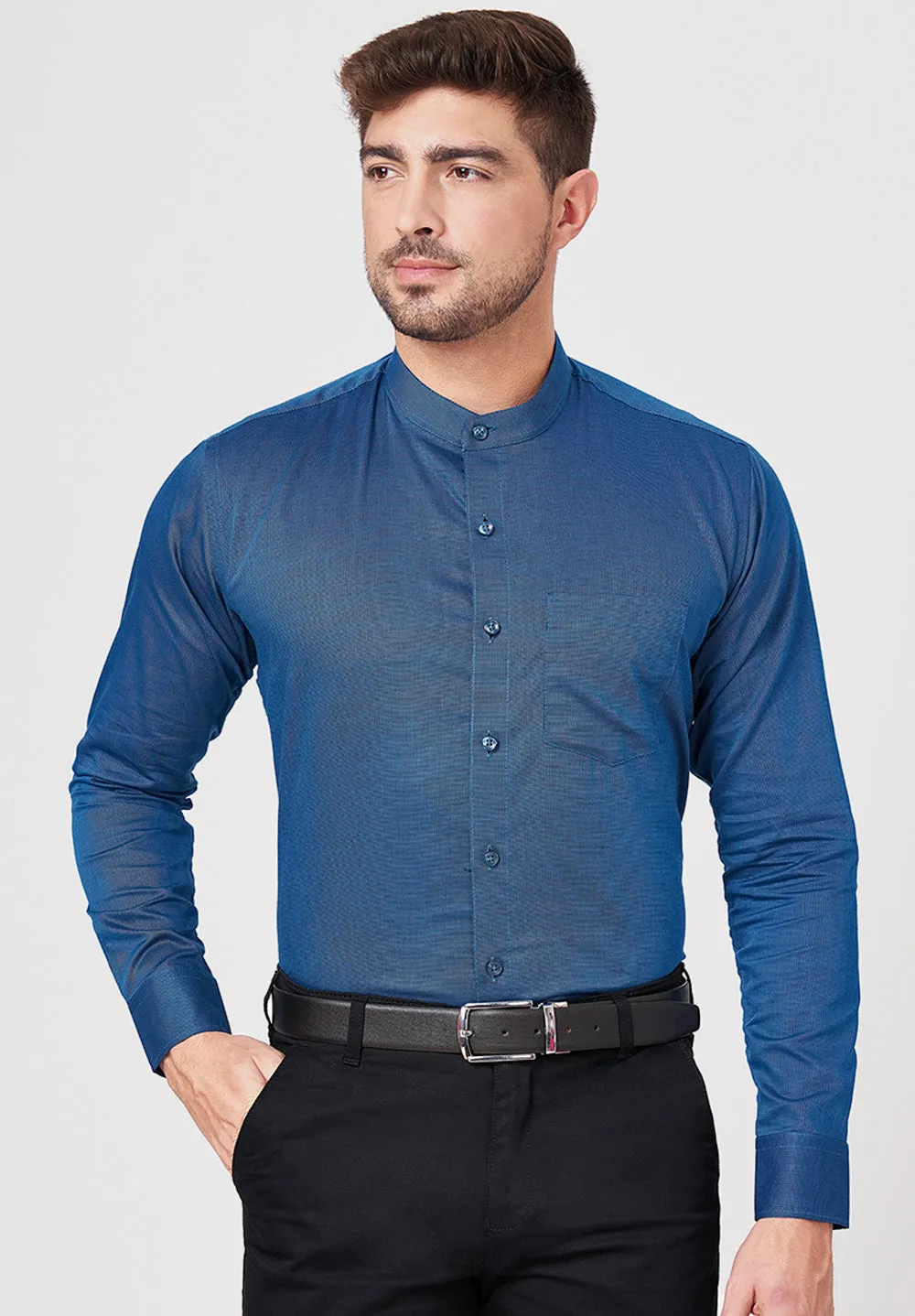 Men Blue Slim Fit Full Sleeve Formal Shirt