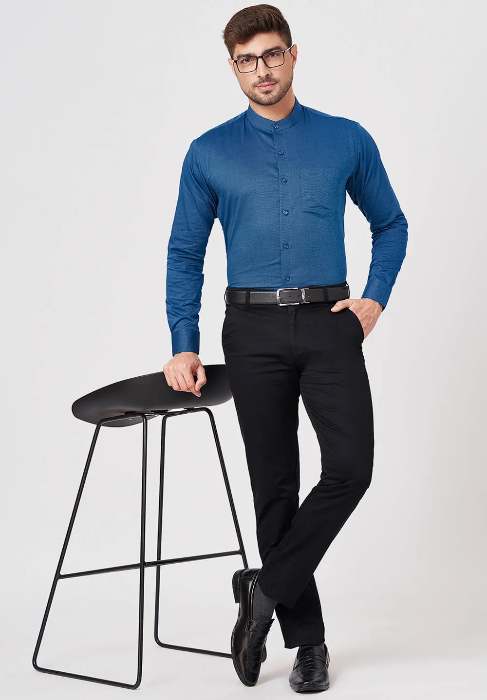 Men Blue Slim Fit Full Sleeve Formal Shirt