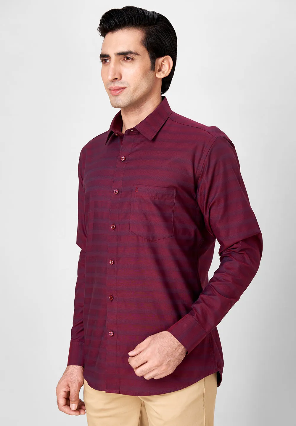 Men Red Slim Fit Full Sleeves Formal Shirt
