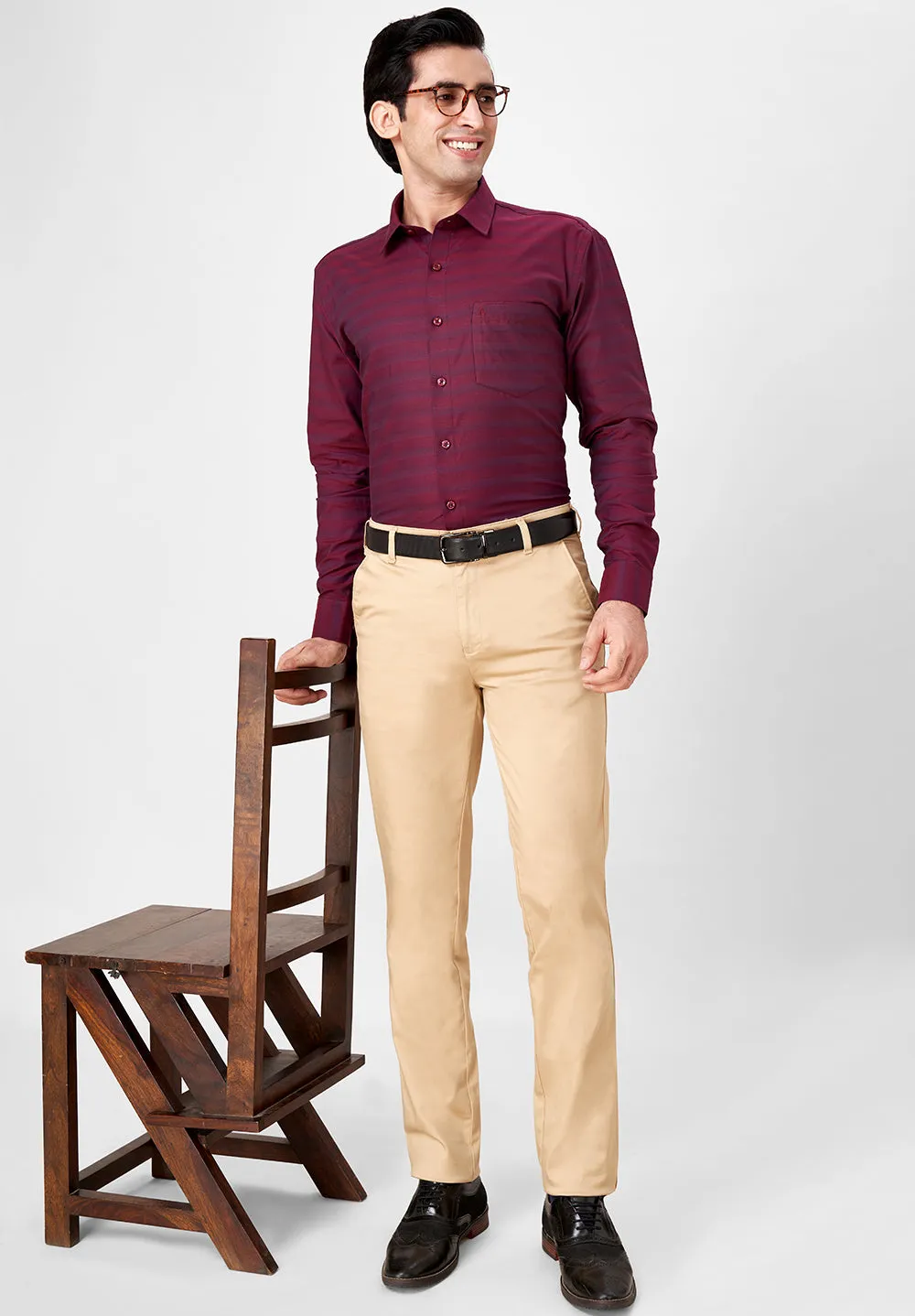 Men Red Slim Fit Full Sleeves Formal Shirt