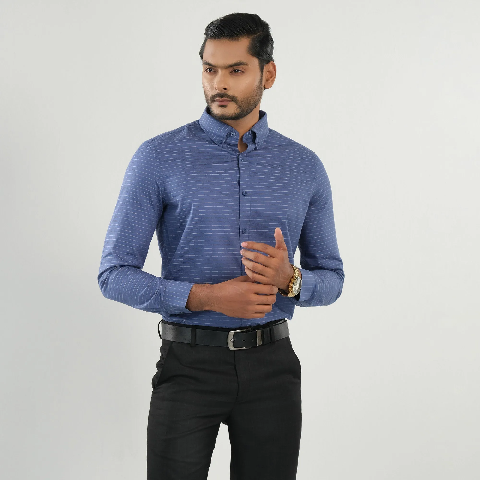 Mens Blue Stripe Formal Shirt