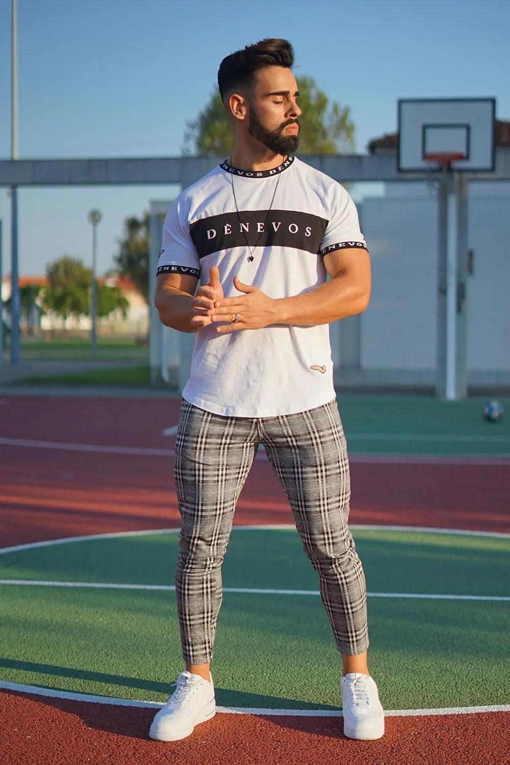 Mens Plaids Stretch Chino Pants Slim Fit