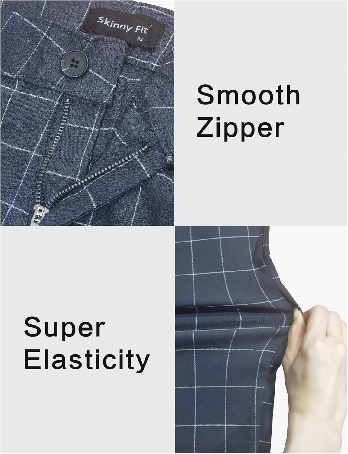 Mens Plaids Stretch Chino Pants Slim Fit