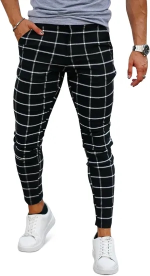 Mens Plaids Stretch Chino Pants Slim Fit