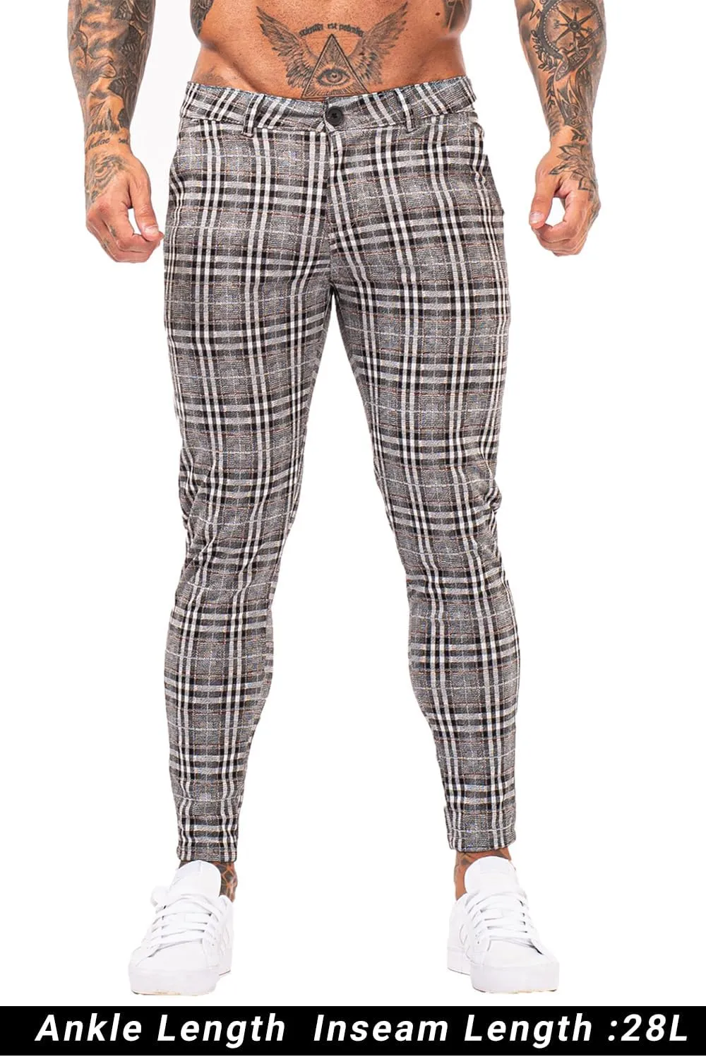 Mens Plaids Stretch Chino Pants Slim Fit