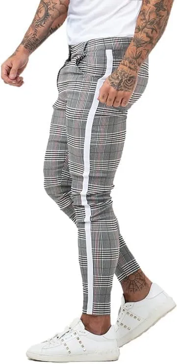 Mens Plaids Stretch Chino Pants Slim Fit