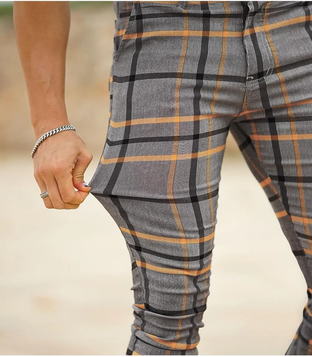 Mens Plaids Stretch Chino Pants Slim Fit