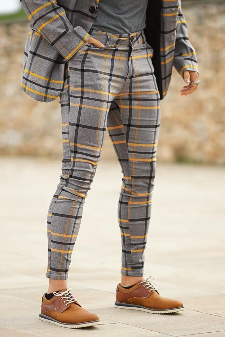 Mens Plaids Stretch Chino Pants Slim Fit