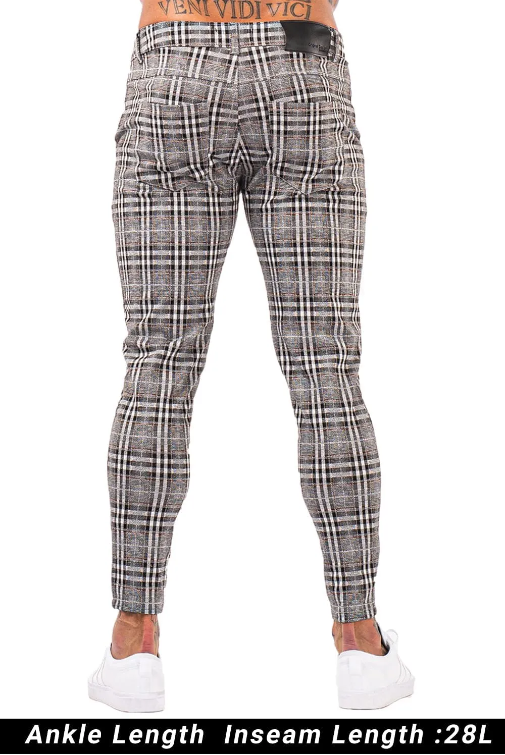 Mens Plaids Stretch Chino Pants Slim Fit