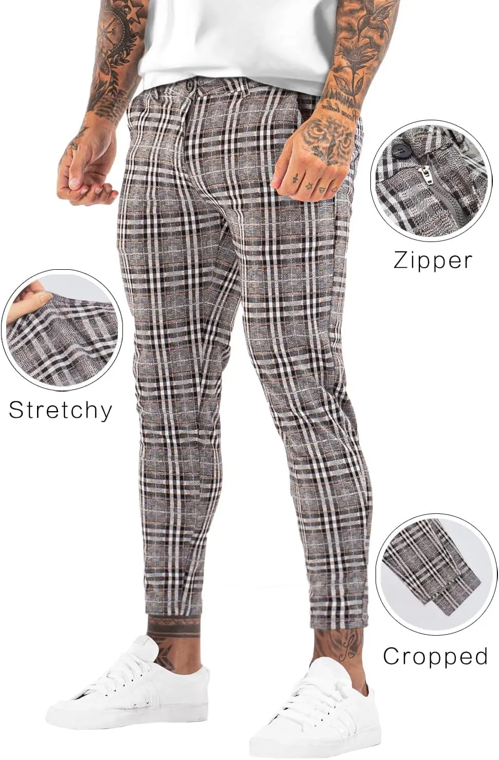 Mens Plaids Stretch Chino Pants Slim Fit