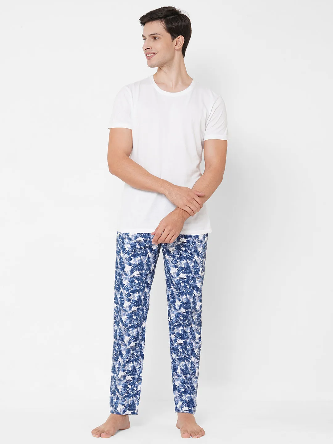 Men's Printed, Blue, Cotton, Regular Fit, Elasticated, Waistband, Pyjama  With Side Pockets