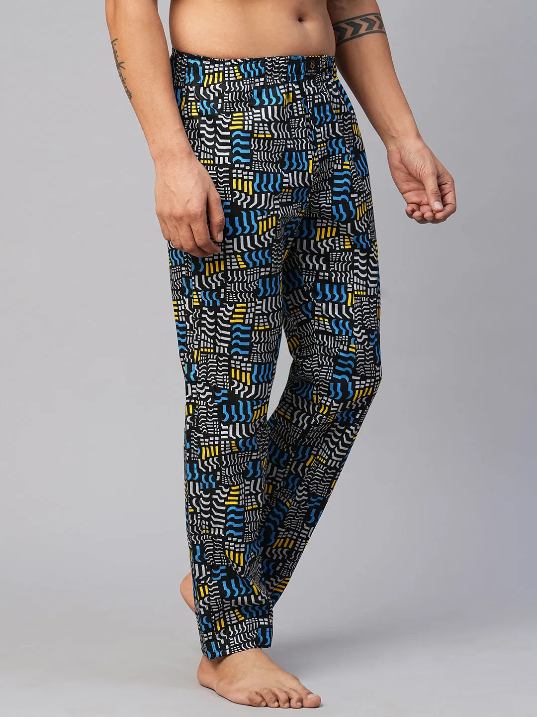 Men's Printed, Multicolor, Cotton, Regular Fit, Elasticated, Waistband, Pyjama  With Side Pockets
