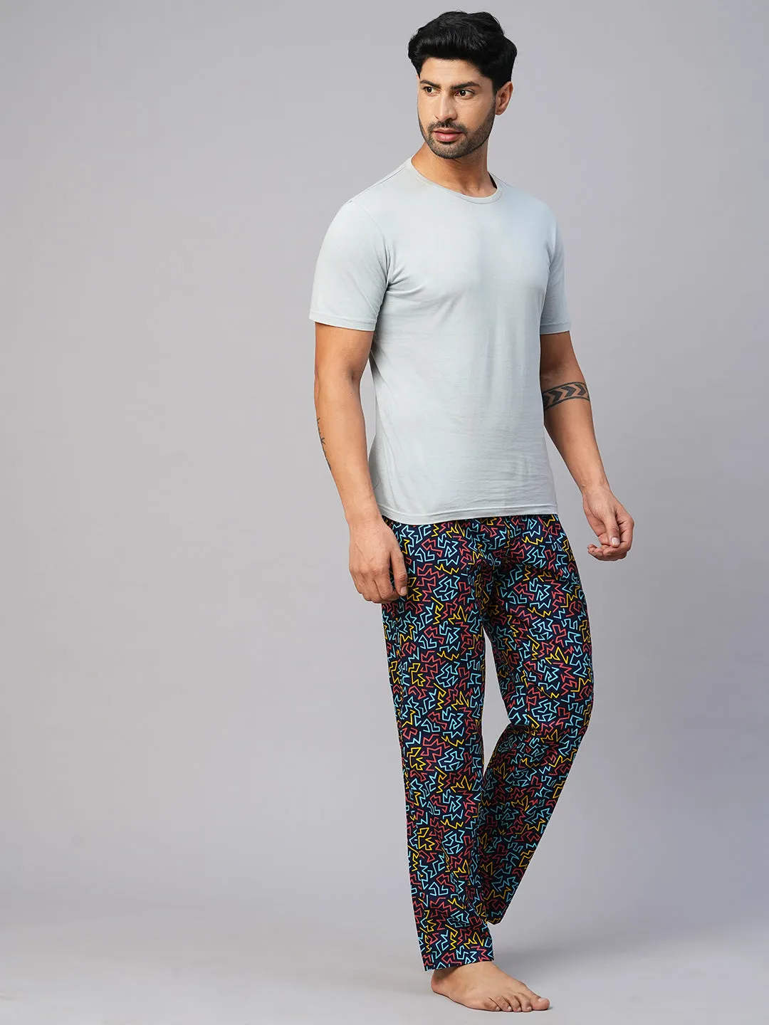 Men's Printed, Multicolor, Cotton, Regular Fit, Elasticated, Waistband, Pyjama  With Side Pockets
