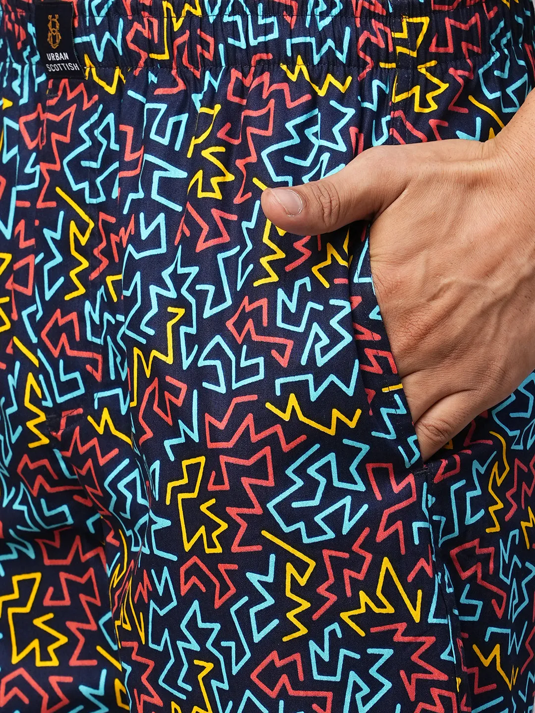 Men's Printed, Multicolor, Cotton, Regular Fit, Elasticated, Waistband, Pyjama  With Side Pockets