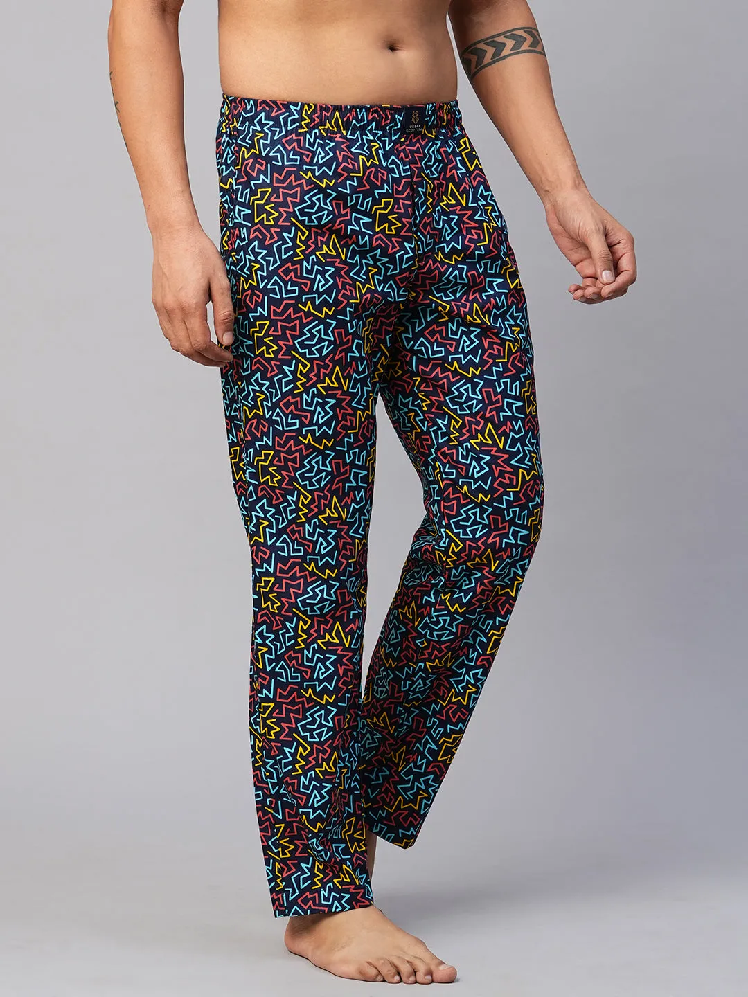 Men's Printed, Multicolor, Cotton, Regular Fit, Elasticated, Waistband, Pyjama  With Side Pockets