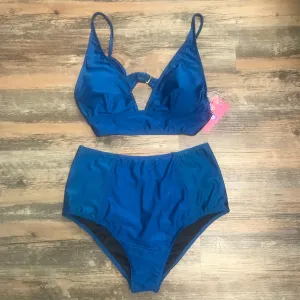 Metallic Bikini Set With High Waisted Bottom