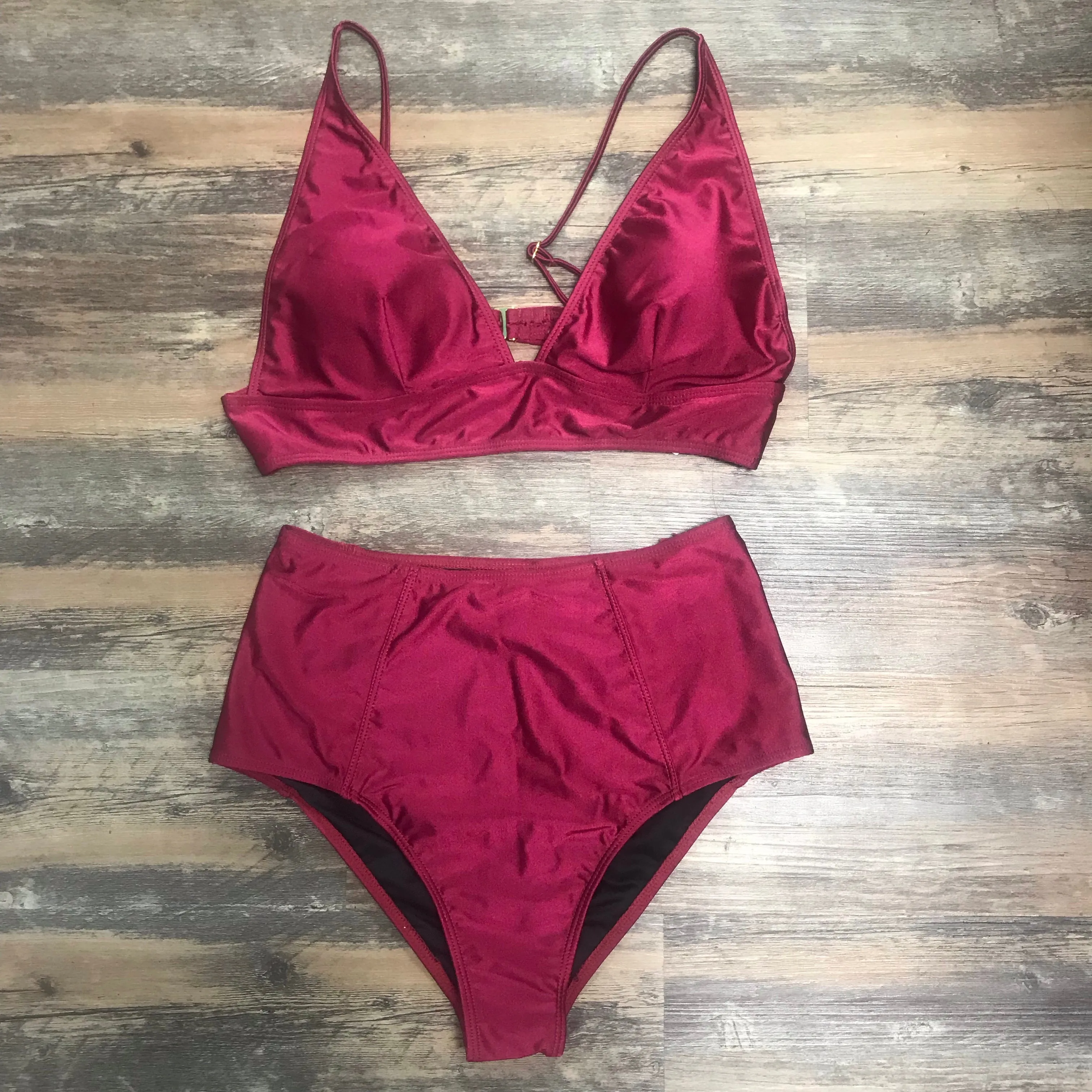 Metallic Bikini Set With High Waisted Bottom