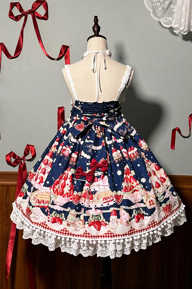 Mint Strawberry Dessert Print High Waisted Ruffle Bowknot Sweet Lolita JSK Dress 4 Colors