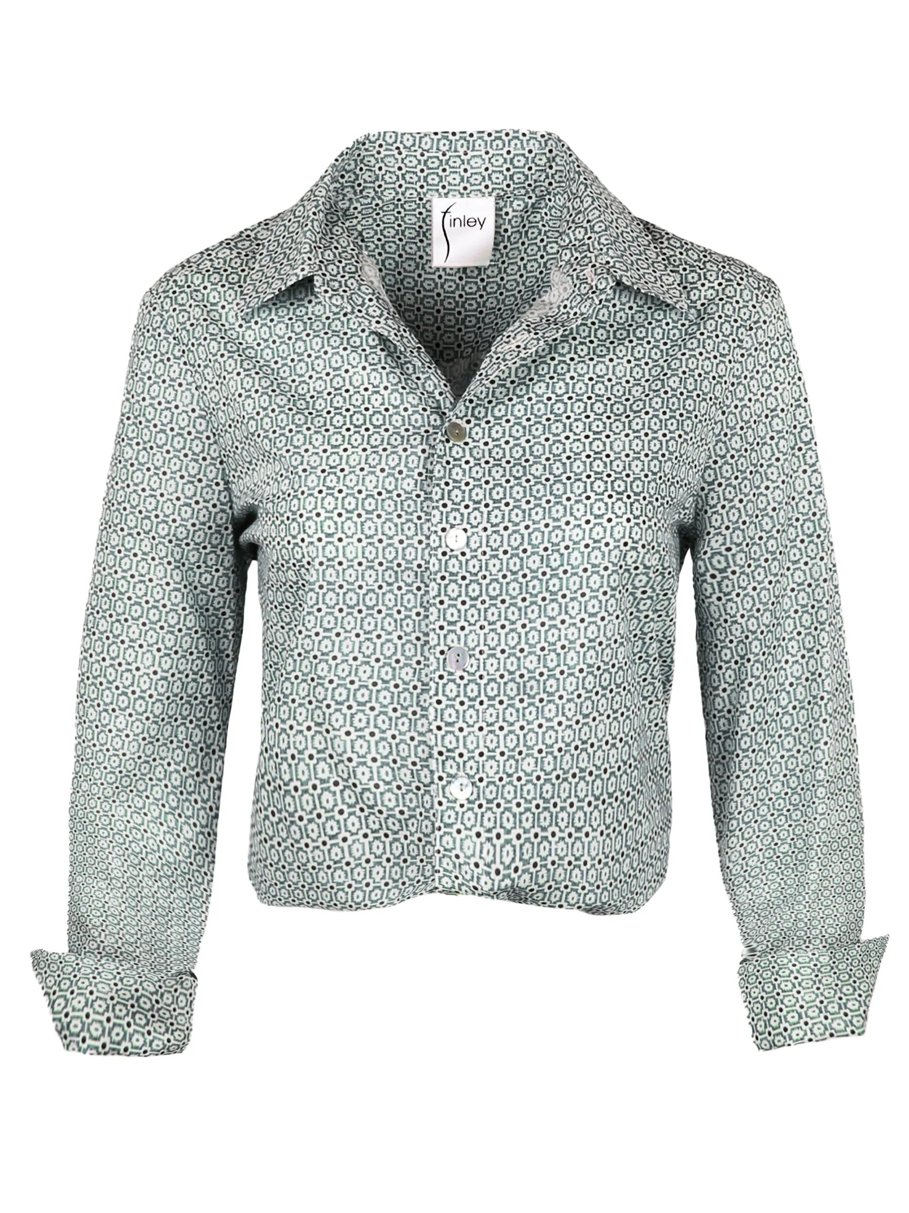 Moxie Shirt Teal Blue Geometric Print