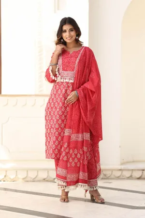 MULMUL BANHI BLOCK PRINTED KURTA-PANTS & DUPATTA SET
