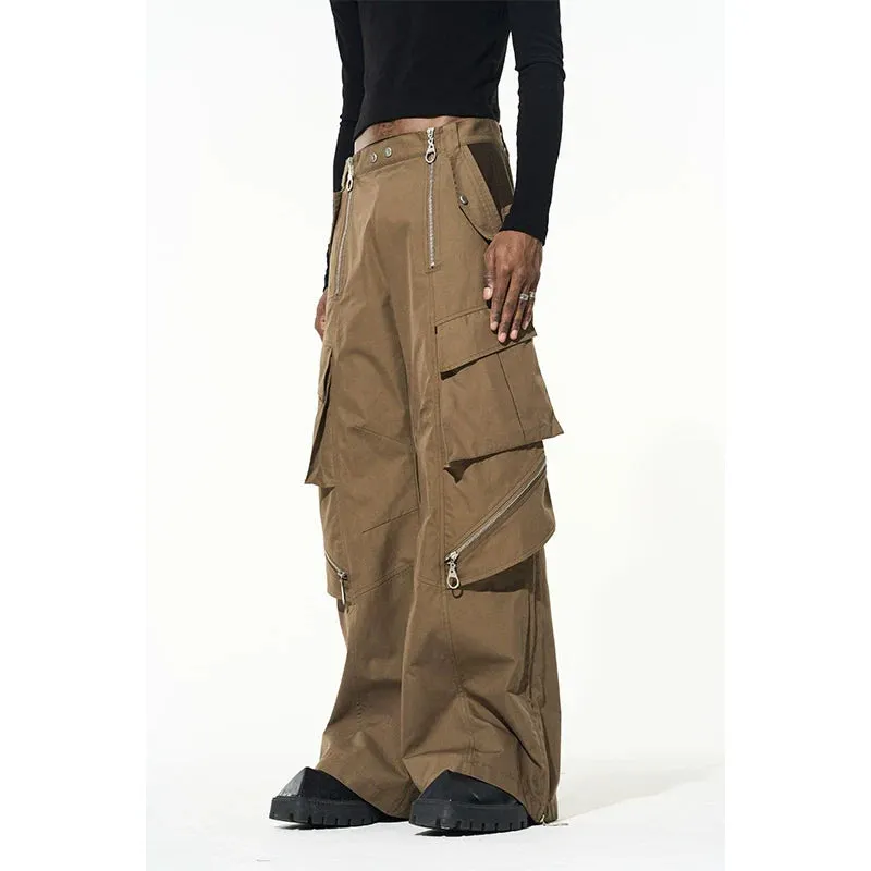Multi-Zipper Wide-Leg Cargo Pants