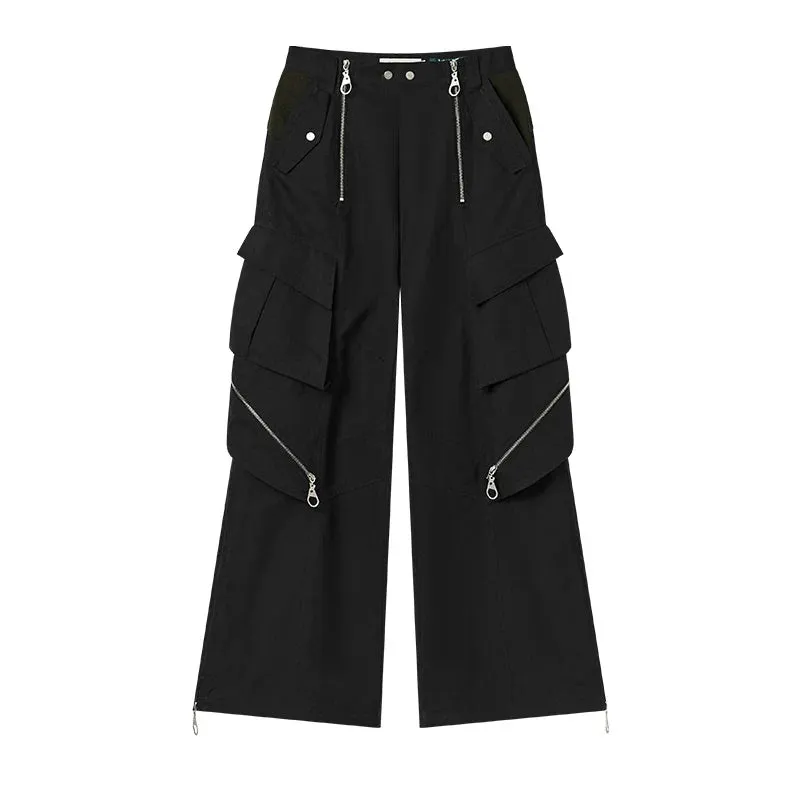 Multi-Zipper Wide-Leg Cargo Pants