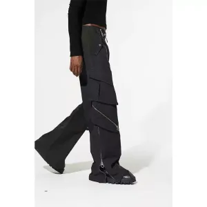 Multi-Zipper Wide-Leg Cargo Pants