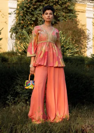 Multicolor blush nasha print peplum and palazzo