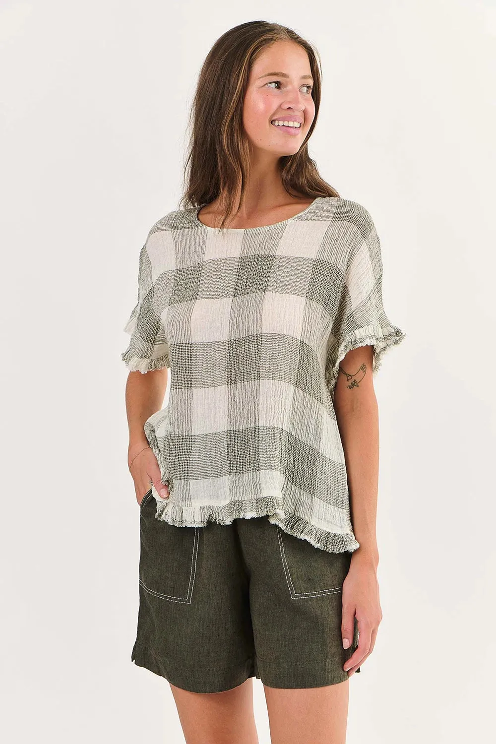 Naturals by O & J Linen Top in Khaki Terrazzo GA294