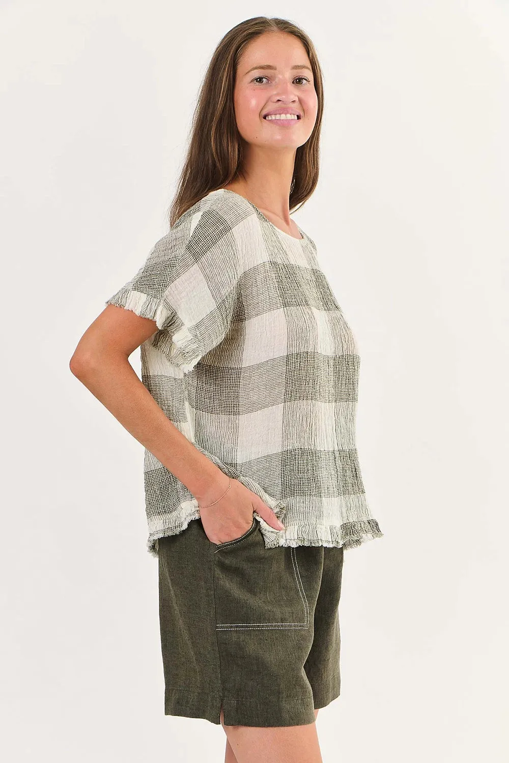 Naturals by O & J Linen Top in Khaki Terrazzo GA294